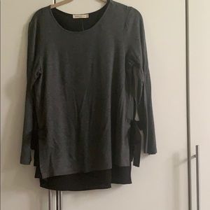 Gray shirt with lace underlay